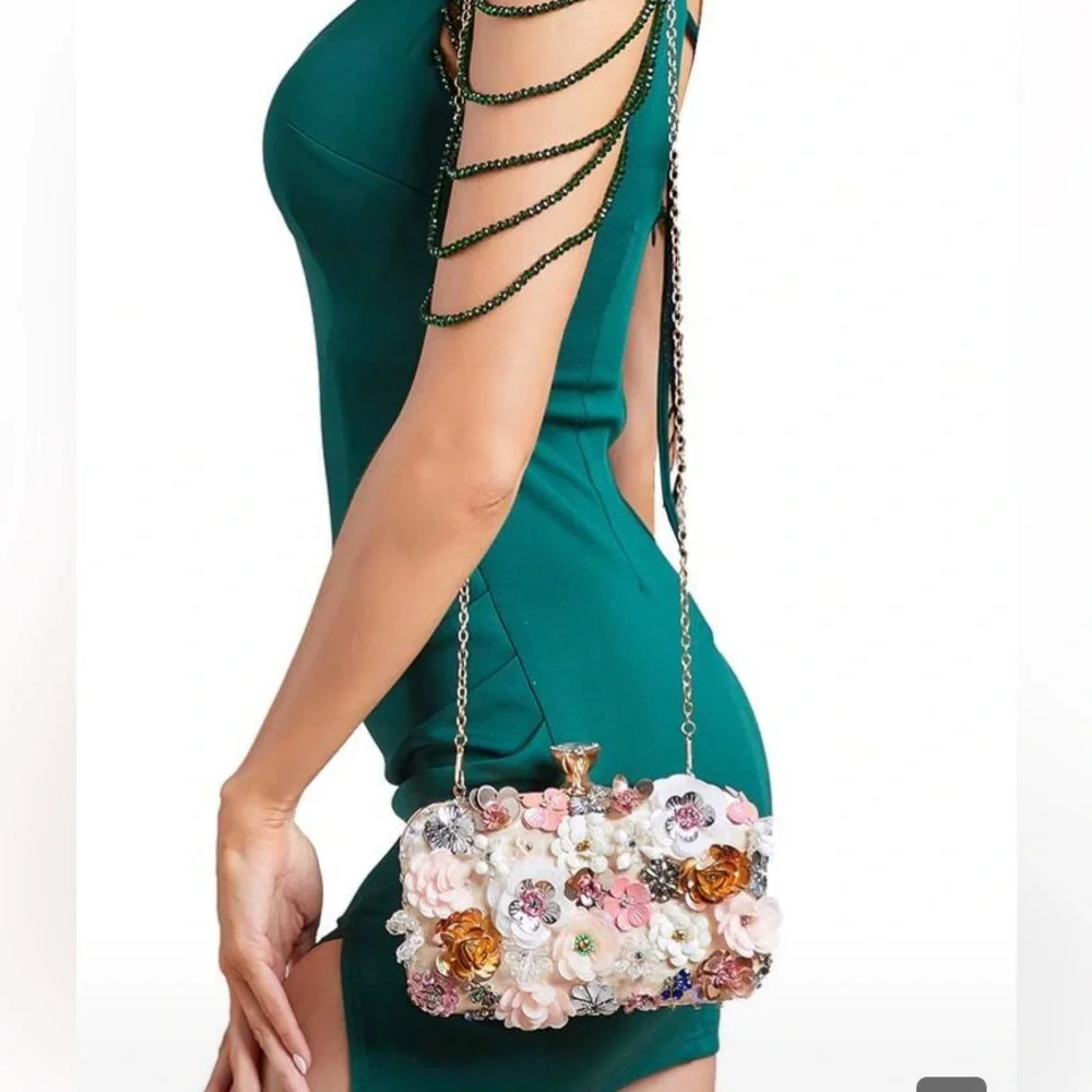 Luxe floral party formal wedding prom clutch bag